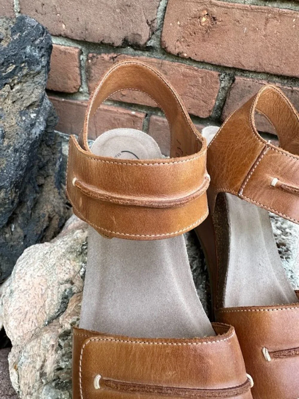 Taos Women's Reason Leather Wedge Sandals Natural Brown Size 40/Size 9 - Picture 5 of 13